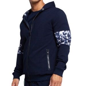 Maceoo men’s navy blue tie dye full zip cotton hoodie sweatshirt size small
